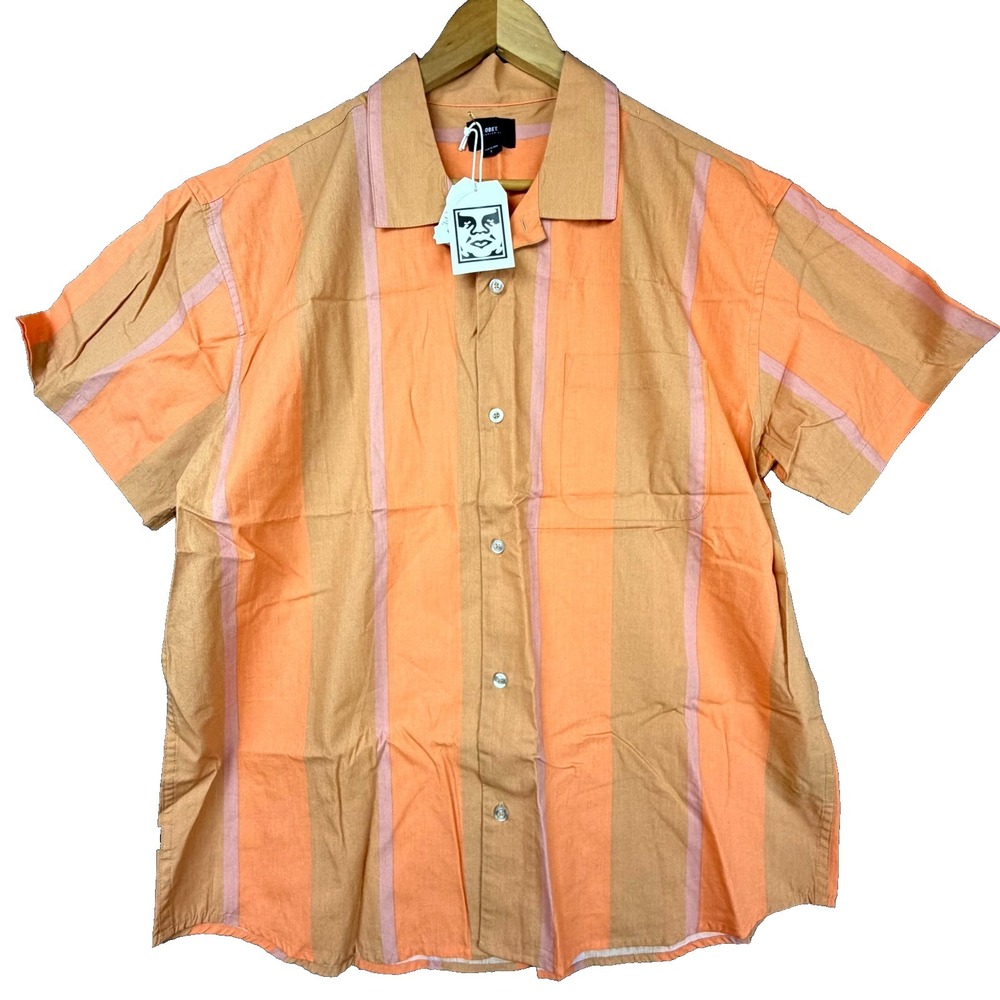 Obey Worldwide Shanty Shirt Mens Large Tan Leather Retro Indie Sleaze Earthy